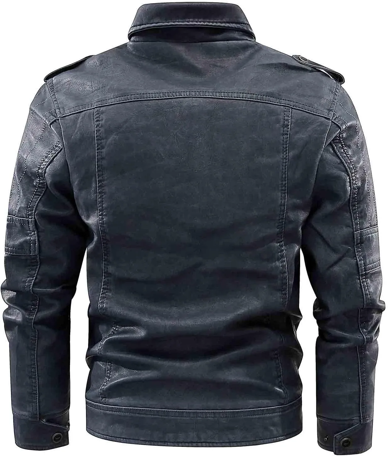 Men's Faux Leather Jackets Fashion Stand Collar Motorcycle Lightweight Leather Jackets Zipper Outerwear Moto Biker Coat
