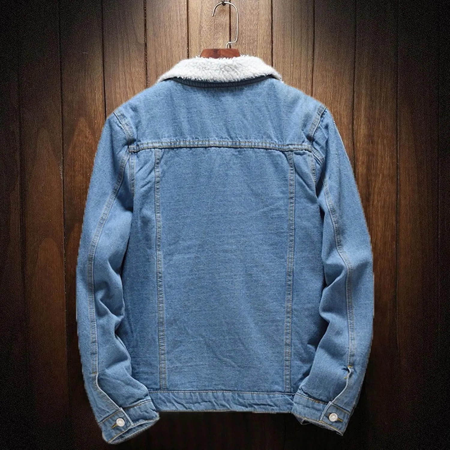 Men's Fleece Jean Jacket Winter Sherpa Lined Denim Trucker Jacket Lapel Thicken Warm Cowboy Denim Coats