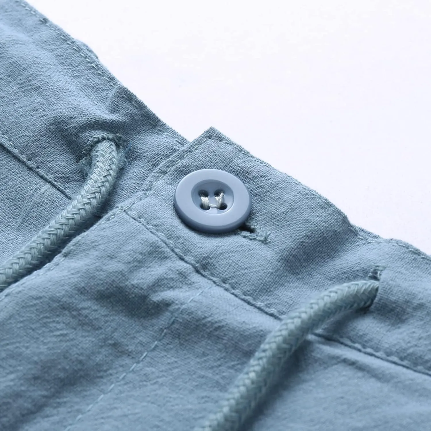 Men's Linen Shorts Summer Beach Drawstring Shorts Casual Classic Cotton Shorts Lightweight Board with Pockets