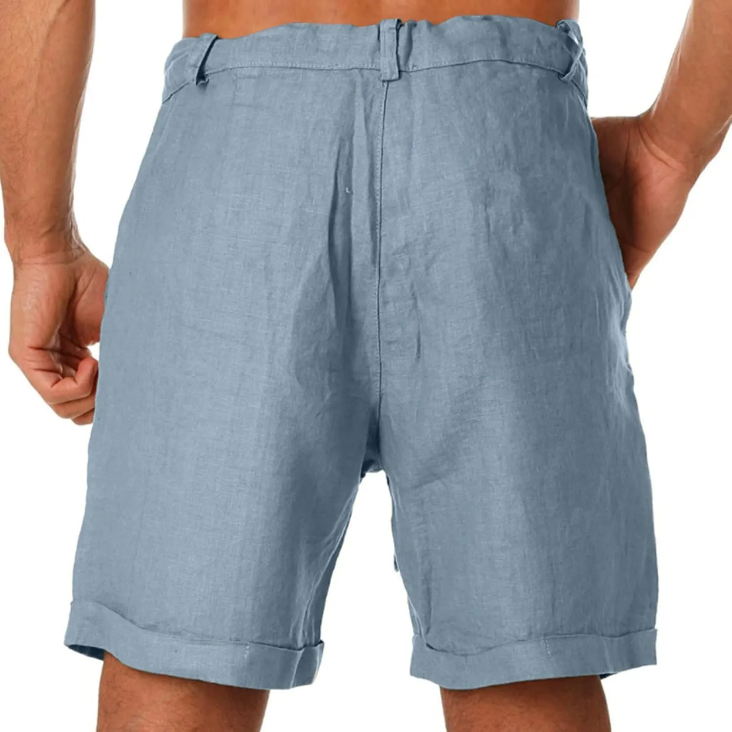 Men's Linen Shorts Summer Beach Drawstring Shorts Casual Classic Cotton Shorts Lightweight Board with Pockets