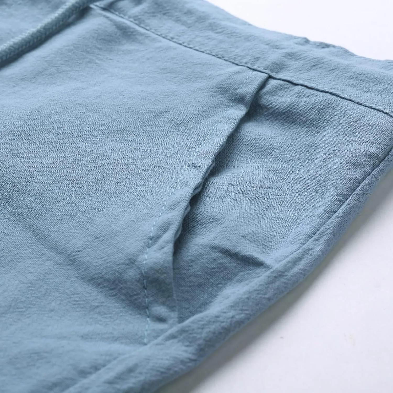 Men's Linen Shorts Summer Beach Drawstring Shorts Casual Classic Cotton Shorts Lightweight Board with Pockets