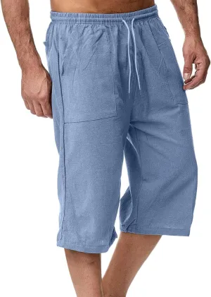Men's Lounge Cotton Linen Long Leisure Shorts Casual Breathable Track Shorts Marathon Performance Beach Shorts