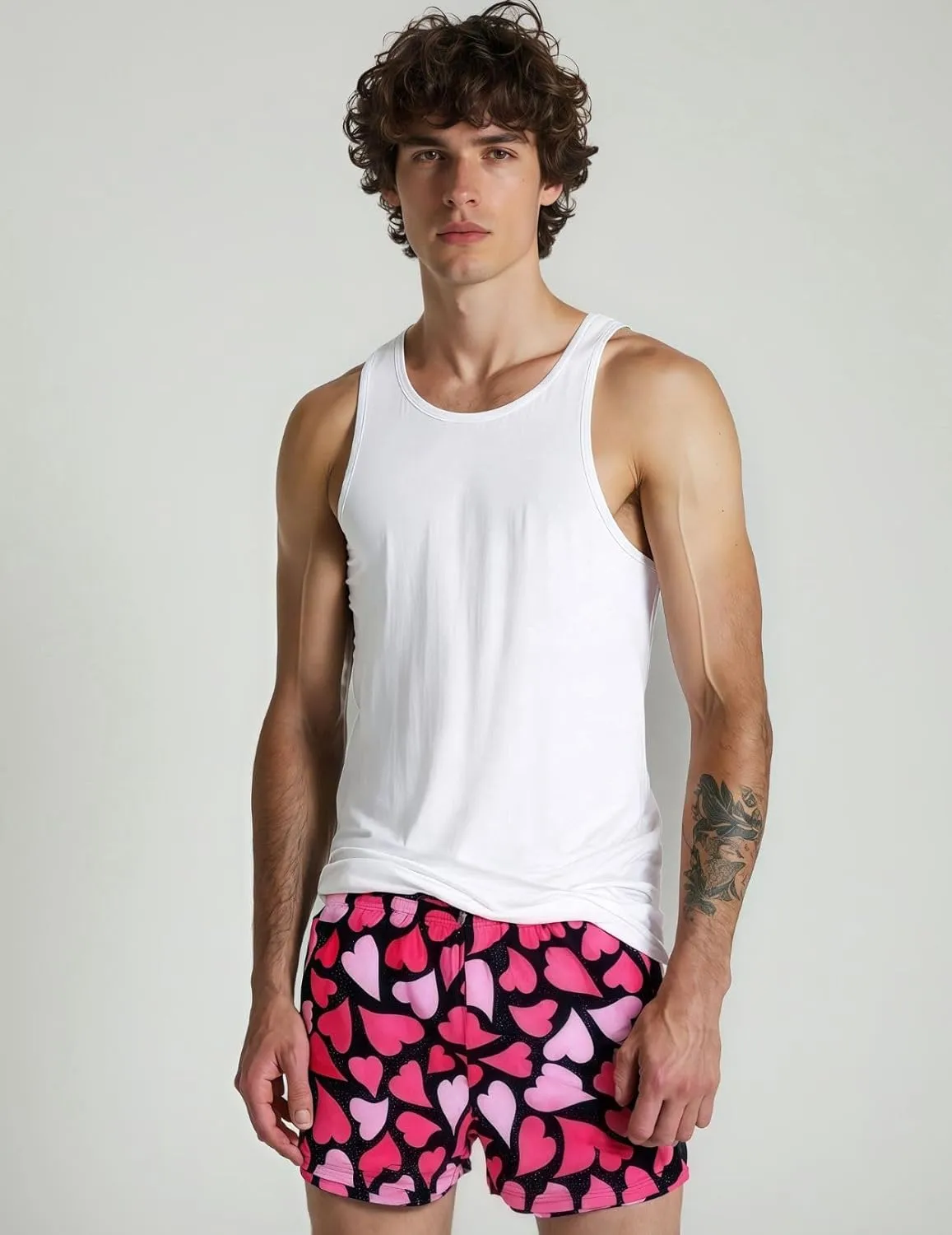 Men's Love Floral Print Mesh Breathable Shorts Beach Summer Casual Shorts Basketball Running Quick Dry Shorts with Pockets