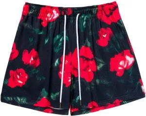 Men's Love Floral Print Mesh Breathable Shorts Beach Summer Casual Shorts Basketball Running Quick Dry Shorts with Pockets