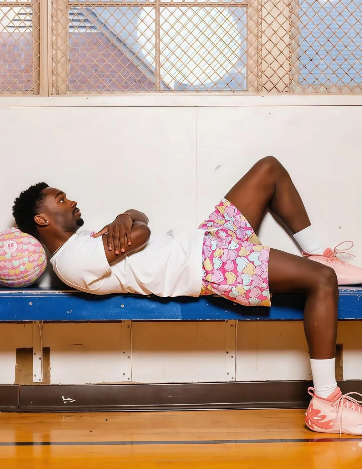 Men's Love Floral Print Mesh Breathable Shorts Beach Summer Casual Shorts Basketball Running Quick Dry Shorts with Pockets
