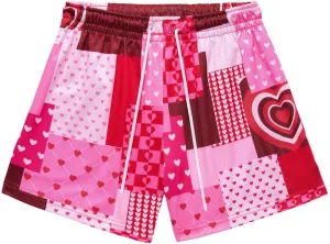 Men's Love Floral Print Mesh Breathable Shorts Beach Summer Casual Shorts Basketball Running Quick Dry Shorts with Pockets