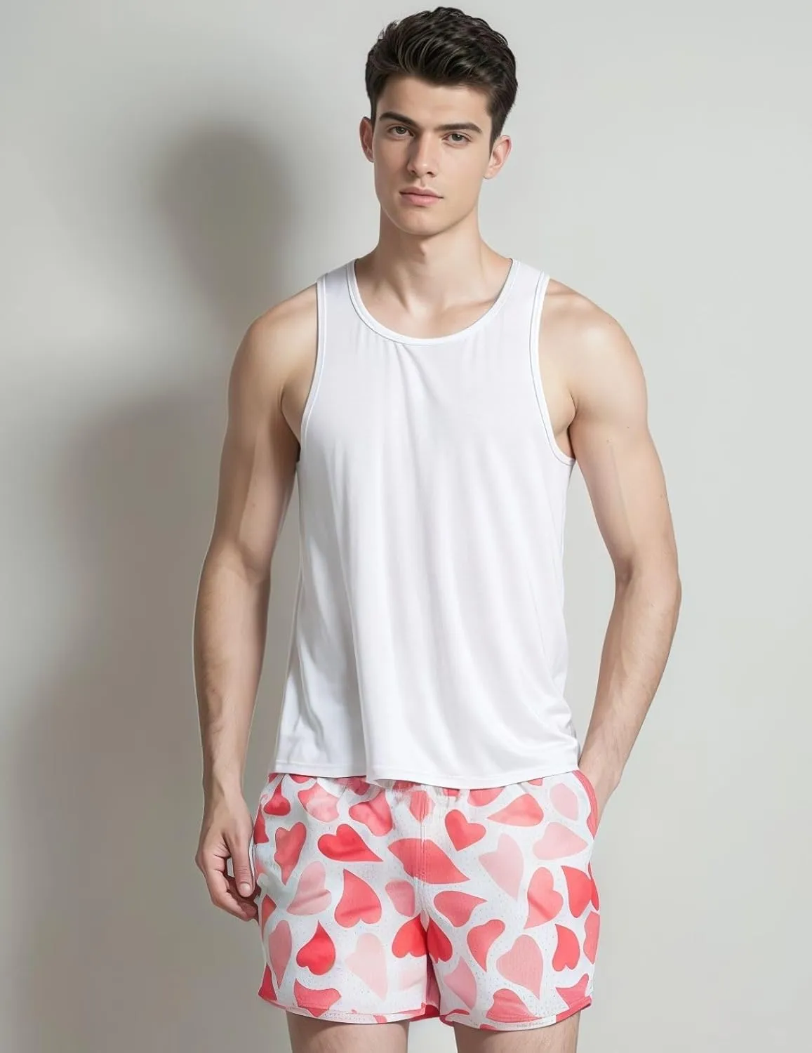 Men's Love Floral Print Mesh Breathable Shorts Beach Summer Casual Shorts Basketball Running Quick Dry Shorts with Pockets