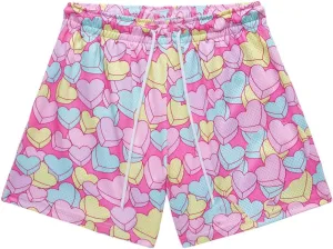 Men's Love Floral Print Mesh Breathable Shorts Beach Summer Casual Shorts Basketball Running Quick Dry Shorts with Pockets