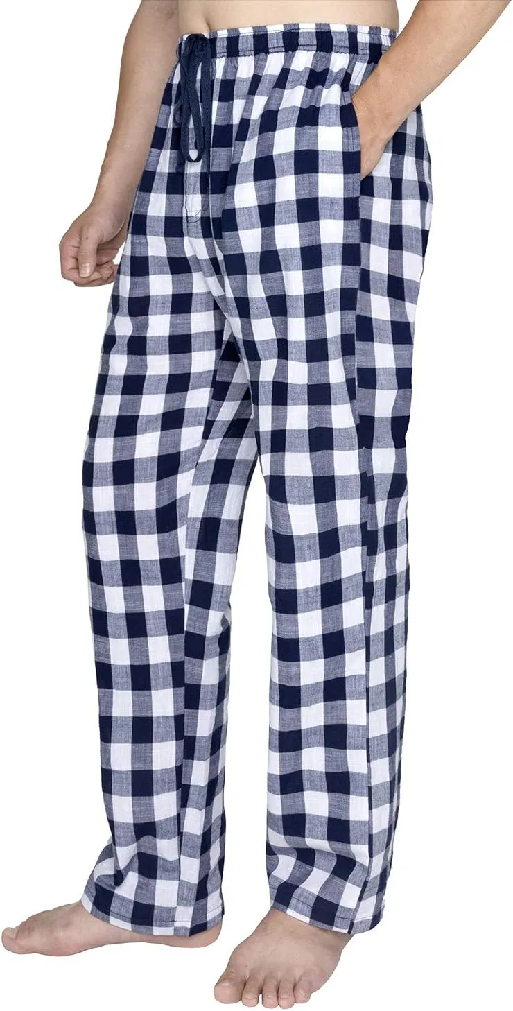 Men's Pajama Pant 100% Woven Cotton Plaid Sleep Elastic Waistband Lounge Wear Long Pjs