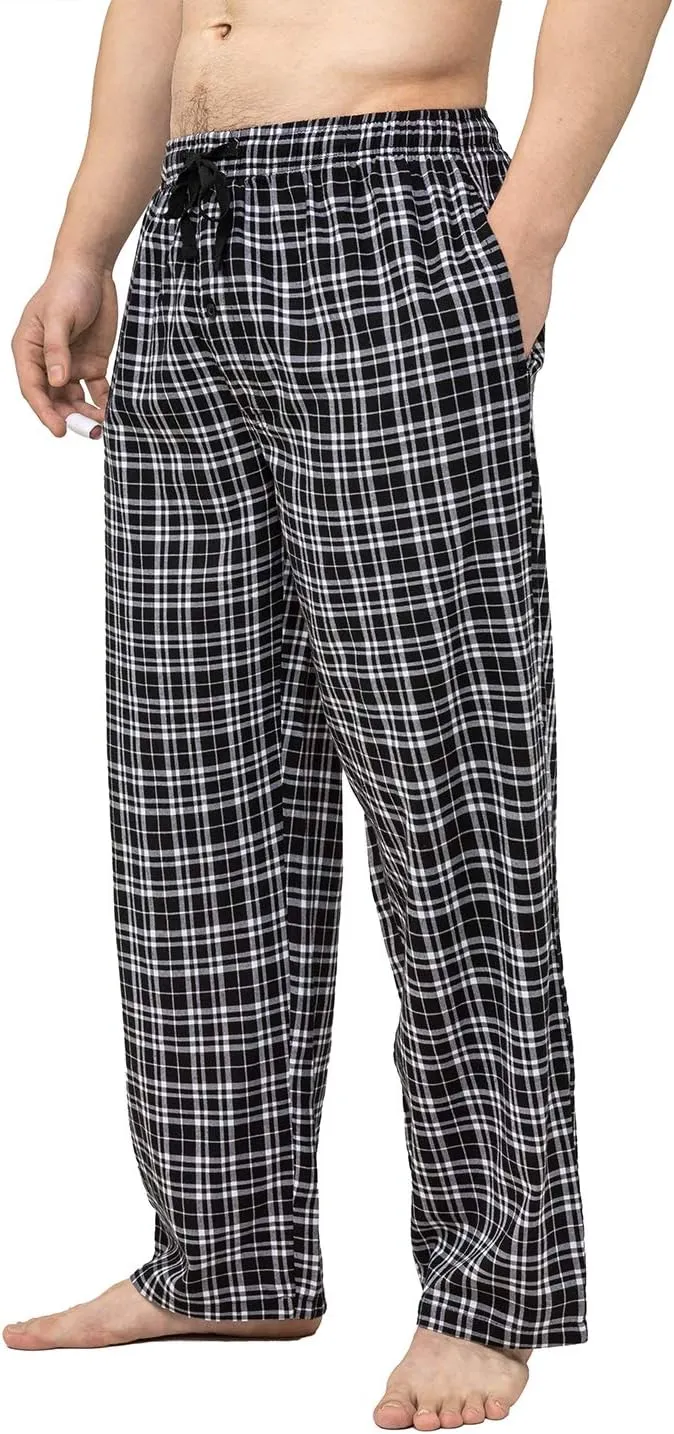 Men's Pajama Pant 100% Woven Cotton Plaid Sleep Elastic Waistband Lounge Wear Long Pjs