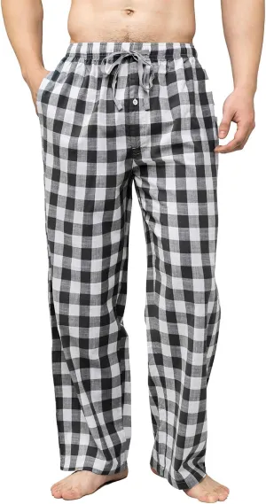Men's Pajama Pant 100% Woven Cotton Plaid Sleep Elastic Waistband Lounge Wear Long Pjs