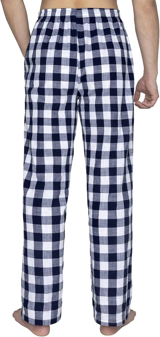 Men's Pajama Pant 100% Woven Cotton Plaid Sleep Elastic Waistband Lounge Wear Long Pjs