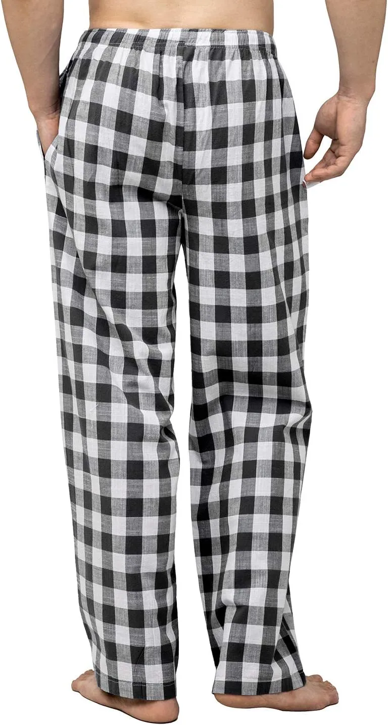 Men's Pajama Pant 100% Woven Cotton Plaid Sleep Elastic Waistband Lounge Wear Long Pjs