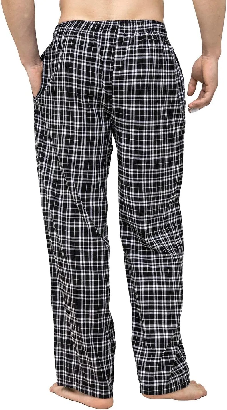 Men's Pajama Pant 100% Woven Cotton Plaid Sleep Elastic Waistband Lounge Wear Long Pjs