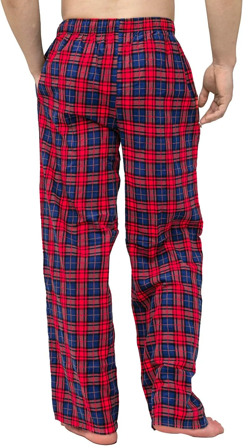 Men's Pajama Pant 100% Woven Cotton Plaid Sleep Elastic Waistband Lounge Wear Long Pjs