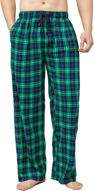 Men's Pajama Pant 100% Woven Cotton Plaid Sleep Elastic Waistband Lounge Wear Long Pjs