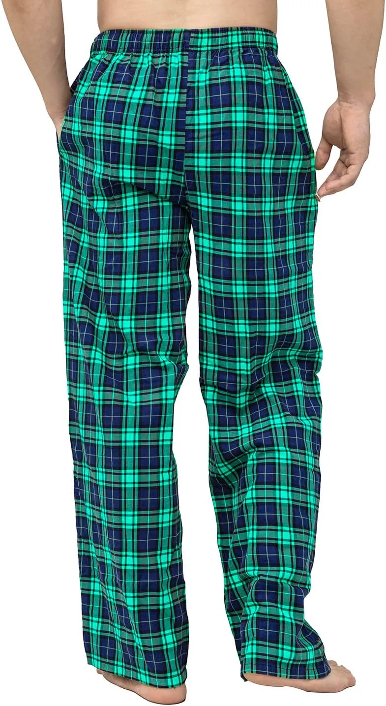 Men's Pajama Pant 100% Woven Cotton Plaid Sleep Elastic Waistband Lounge Wear Long Pjs