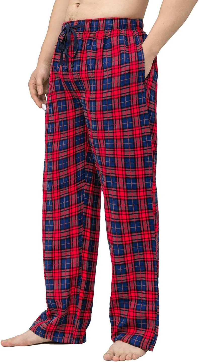 Men's Pajama Pant 100% Woven Cotton Plaid Sleep Elastic Waistband Lounge Wear Long Pjs