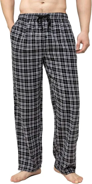 Men's Pajama Pant 100% Woven Cotton Plaid Sleep Elastic Waistband Lounge Wear Long Pjs