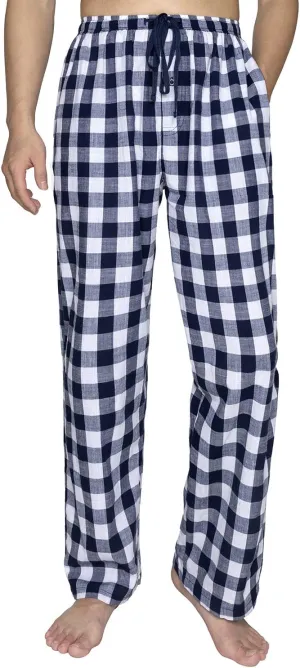 Men's Pajama Pant 100% Woven Cotton Plaid Sleep Elastic Waistband Lounge Wear Long Pjs
