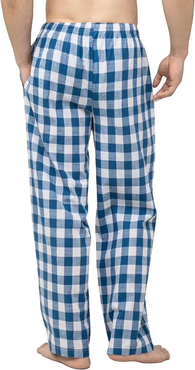 Men's Pajama Pant 100% Woven Cotton Plaid Sleep Elastic Waistband Lounge Wear Long Pjs