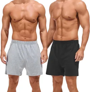 Mens Pajamas Bottoms Cotton Loose Lounge Sleep Shorts Comfy Breathable Sleepwear with Pockets 2 Pack