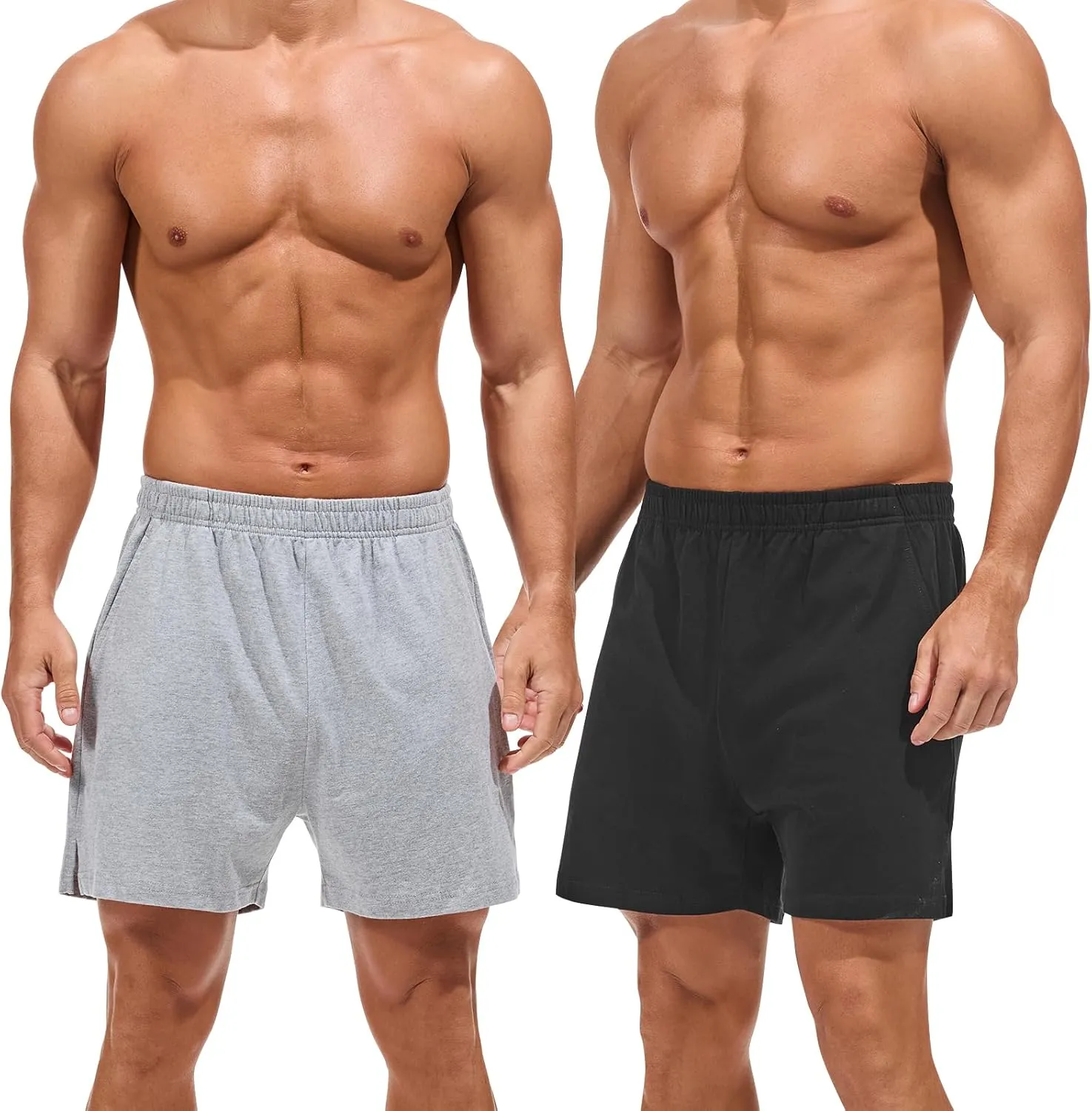 Mens Pajamas Bottoms Cotton Loose Lounge Sleep Shorts Comfy Breathable Sleepwear with Pockets 2 Pack