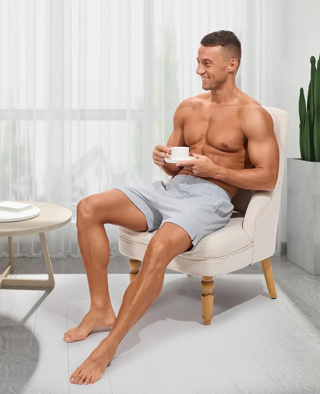 Mens Pajamas Bottoms Cotton Loose Lounge Sleep Shorts Comfy Breathable Sleepwear with Pockets 2 Pack