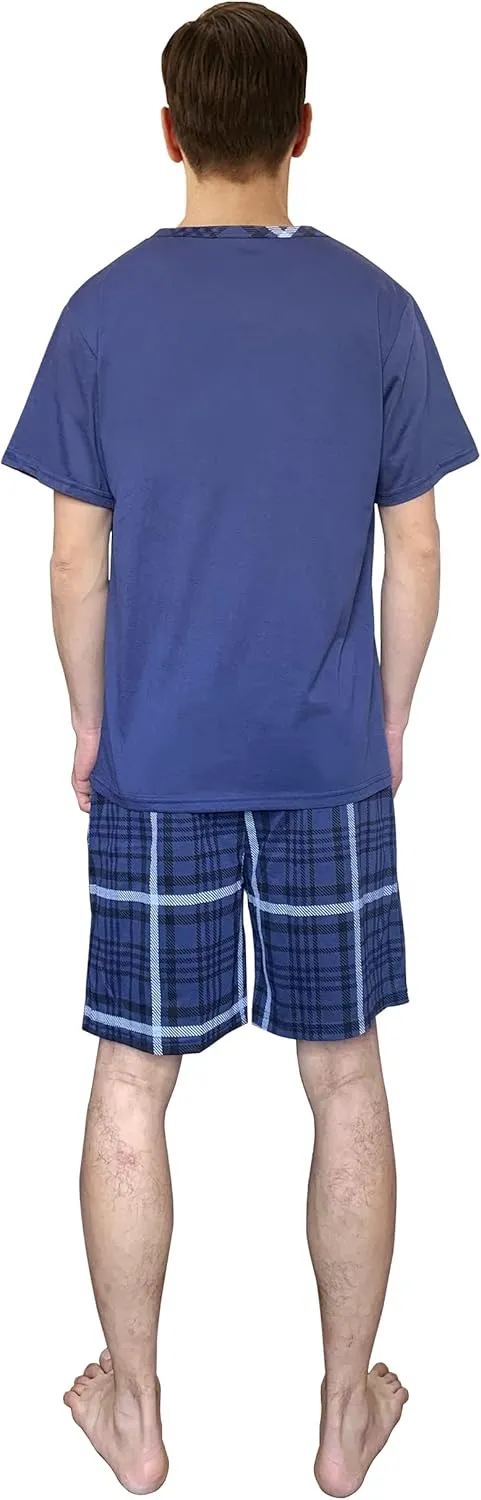 Men's Pyjamas Sets Lattice Short Pajama for Men Cotton Sleepwear T-Shirt Classic Pjs Sets