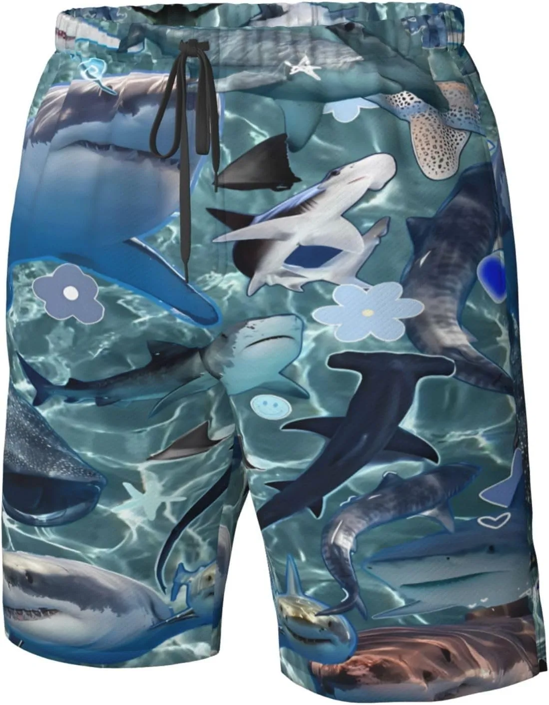 Men's Quick Dry Fashion Board Shorts Surf Beach Shorts Shark Print Swim Trunks Quick Dry