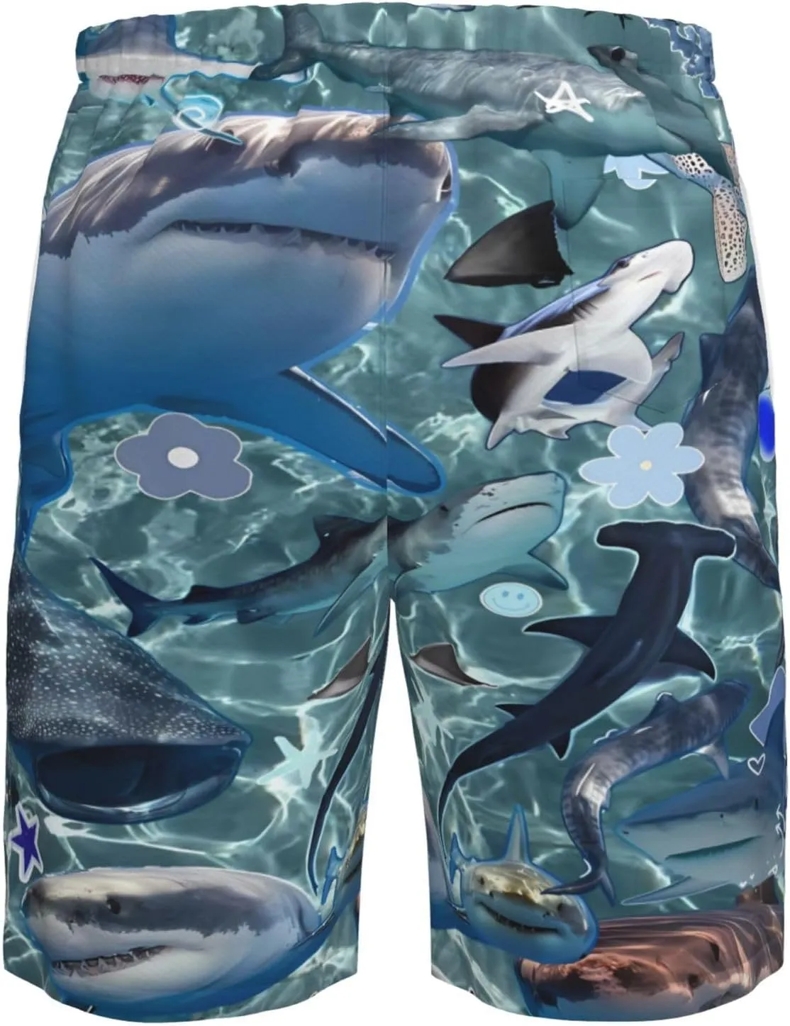 Men's Quick Dry Fashion Board Shorts Surf Beach Shorts Shark Print Swim Trunks Quick Dry