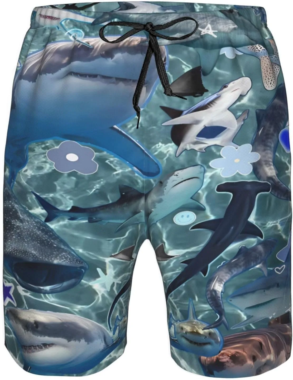 Men's Quick Dry Fashion Board Shorts Surf Beach Shorts Shark Print Swim Trunks Quick Dry