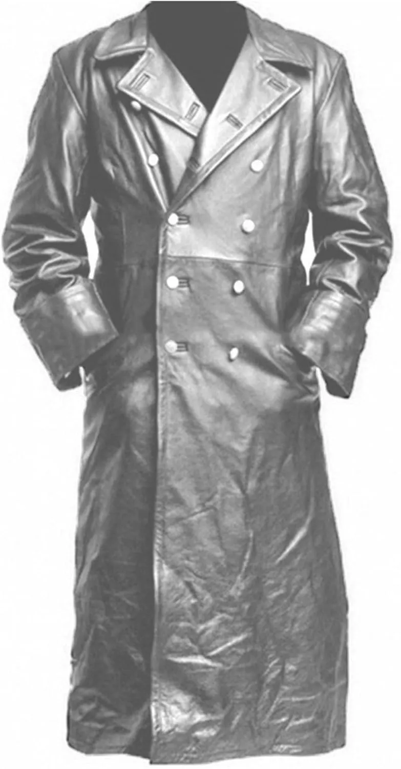 Men's Retro Leather Trench Coat Lapel Collar Long Coat Leather Coat Faux Leather Jacket Outwear Autumn Winter