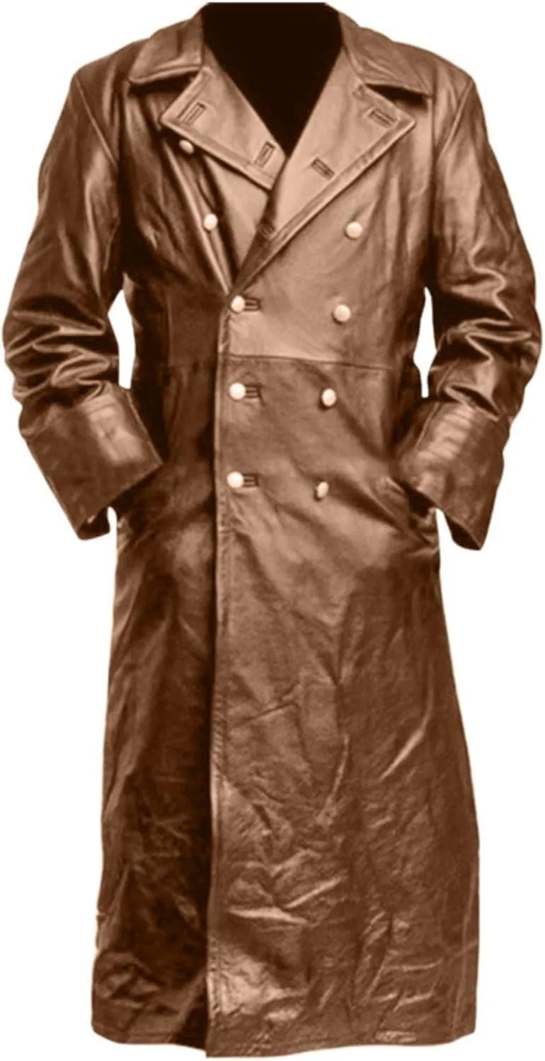 Men's Retro Leather Trench Coat Lapel Collar Long Coat Leather Coat Faux Leather Jacket Outwear Autumn Winter