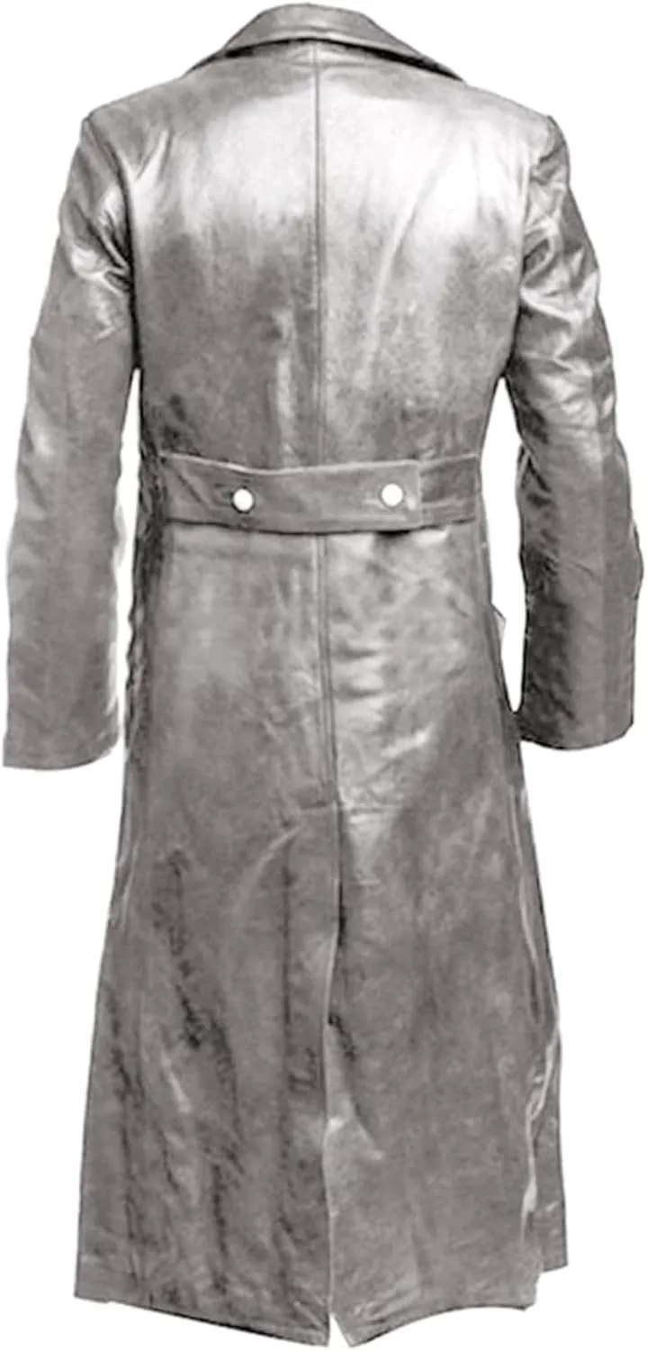 Men's Retro Leather Trench Coat Lapel Collar Long Coat Leather Coat Faux Leather Jacket Outwear Autumn Winter