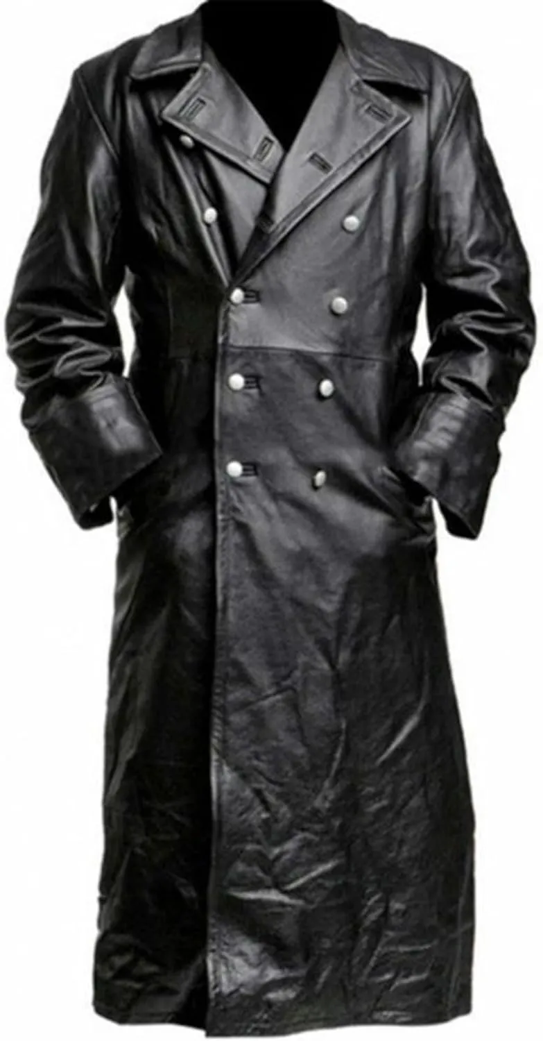 Men's Retro Leather Trench Coat Lapel Collar Long Coat Leather Coat Faux Leather Jacket Outwear Autumn Winter