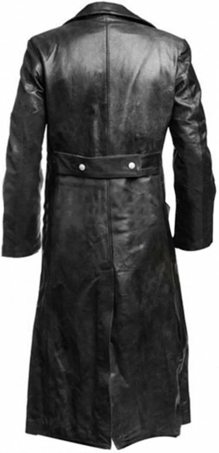 Men's Retro Leather Trench Coat Lapel Collar Long Coat Leather Coat Faux Leather Jacket Outwear Autumn Winter