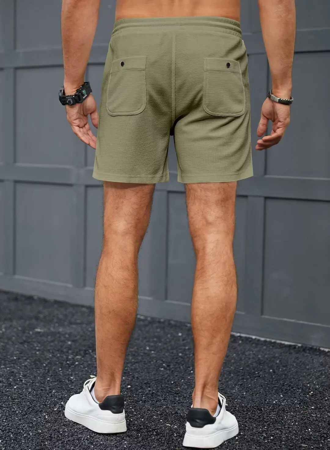 Mens Shorts Casual Waffle Elastic Waistc Drawstring 7" Shorts Summer Beach Lightweight Shorts with Pockets