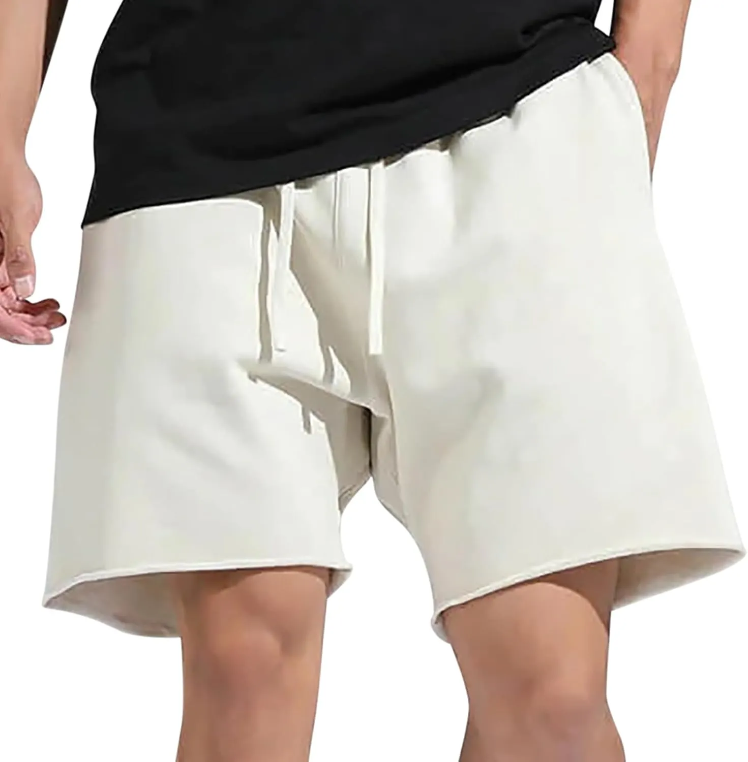 Mens Shorts Cotton Athletic Shorts Men's Casual Lounge Shorts Relaxed Fit Summer Drawstring Shorts Slacks with Pocket