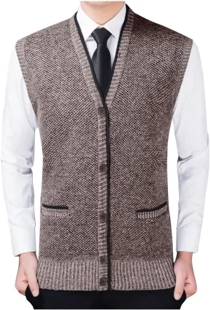 Men's Sweater Dress Suit Vest Formal Knit Waistcoat Vest Button V Neck Lightweight Slim Casual Business Dress Vest