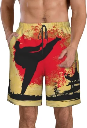 Men's Swim Trunks Quick Dry Board Shorts Karate Power Kata Kimono Beach Shorts Casual Sports Running Shorts