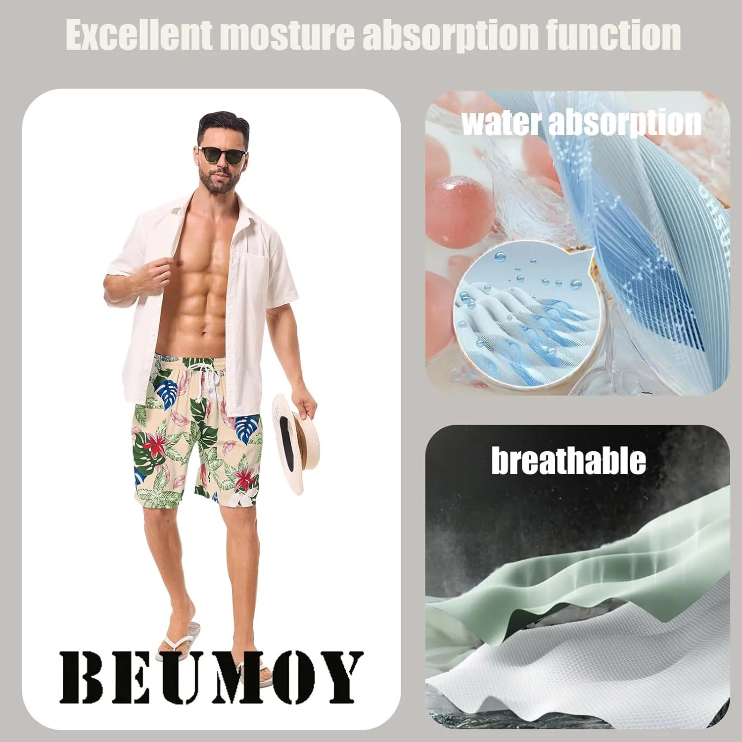 Men's Swim Trunks Shorts Swimwear Bathing Suits Beach Quick Dry Surfing Summer Funny Print Shorts with Drawstring