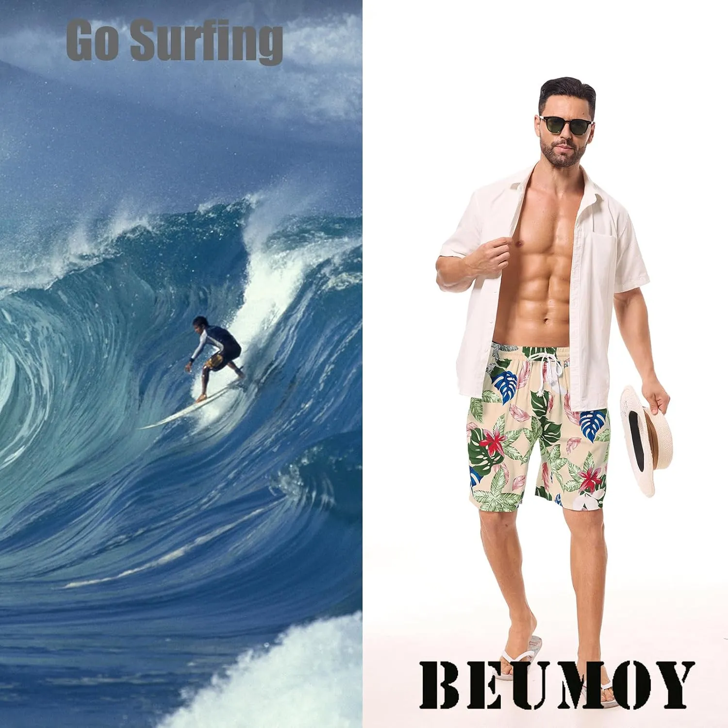 Men's Swim Trunks Shorts Swimwear Bathing Suits Beach Quick Dry Surfing Summer Funny Print Shorts with Drawstring