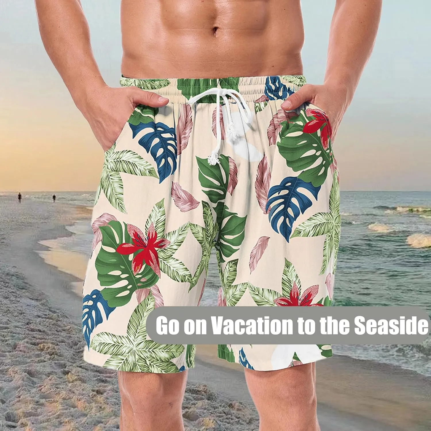 Men's Swim Trunks Shorts Swimwear Bathing Suits Beach Quick Dry Surfing Summer Funny Print Shorts with Drawstring
