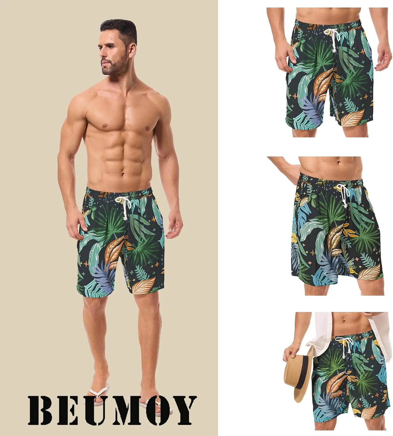 Men's Swim Trunks Shorts Swimwear Bathing Suits Beach Quick Dry Surfing Summer Funny Print Shorts with Drawstring