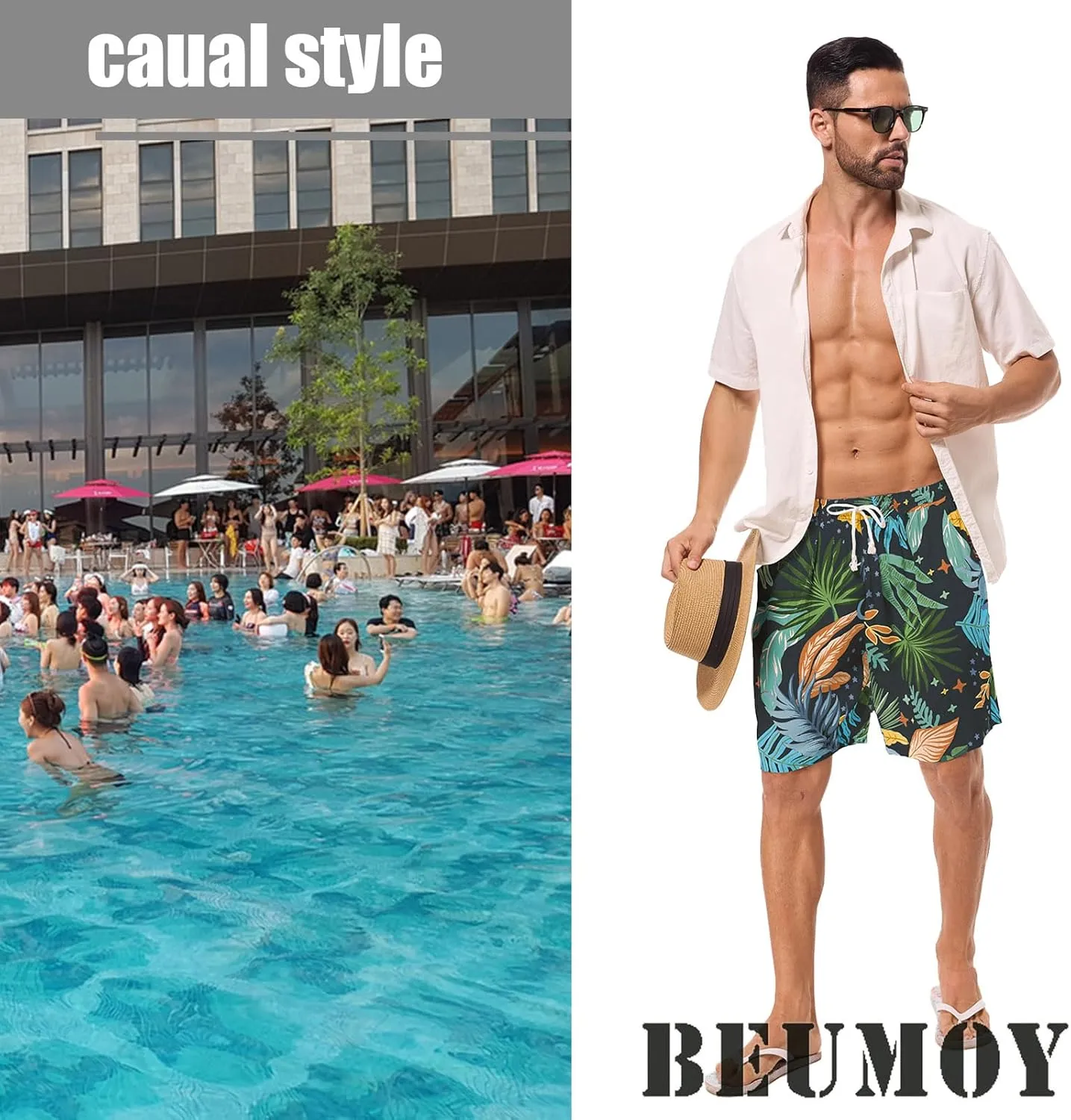 Men's Swim Trunks Shorts Swimwear Bathing Suits Beach Quick Dry Surfing Summer Funny Print Shorts with Drawstring