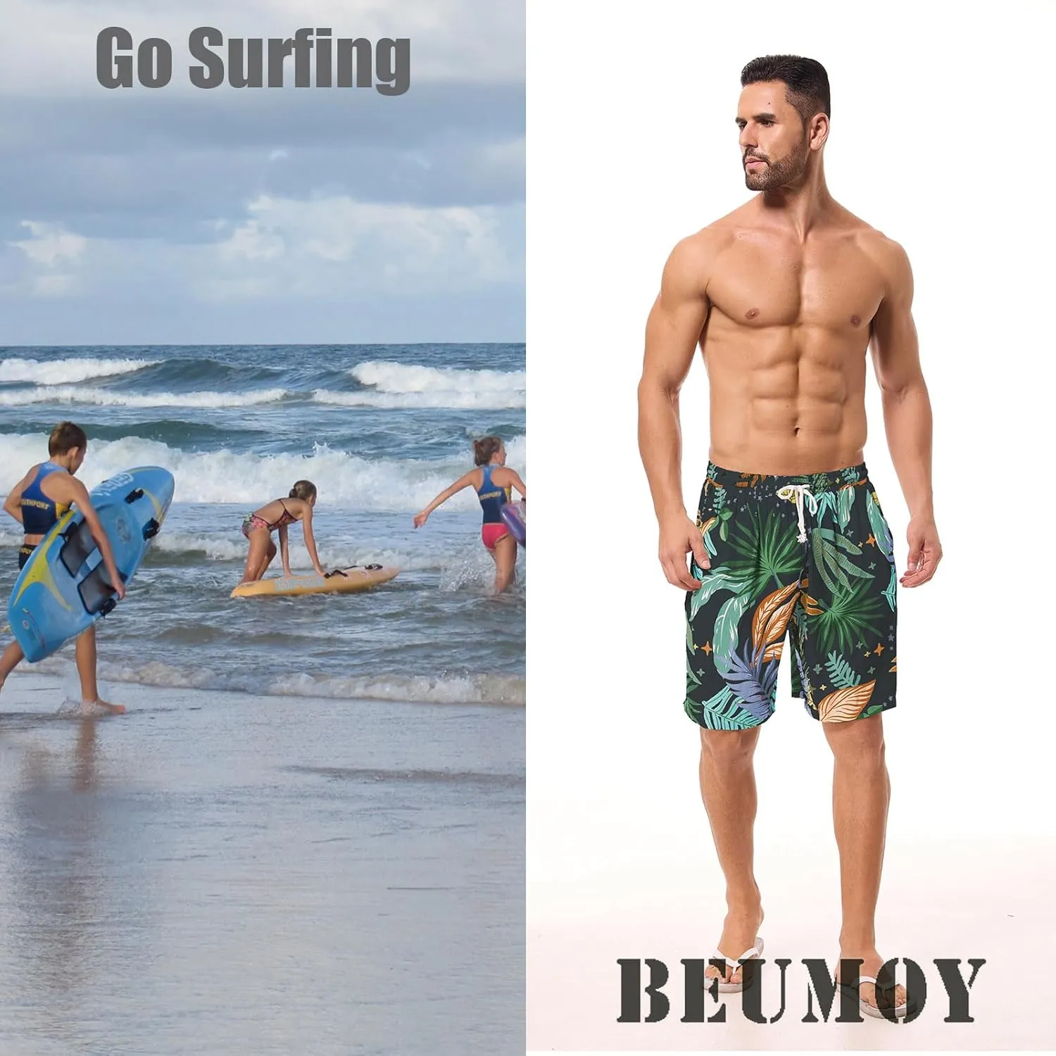 Men's Swim Trunks Shorts Swimwear Bathing Suits Beach Quick Dry Surfing Summer Funny Print Shorts with Drawstring