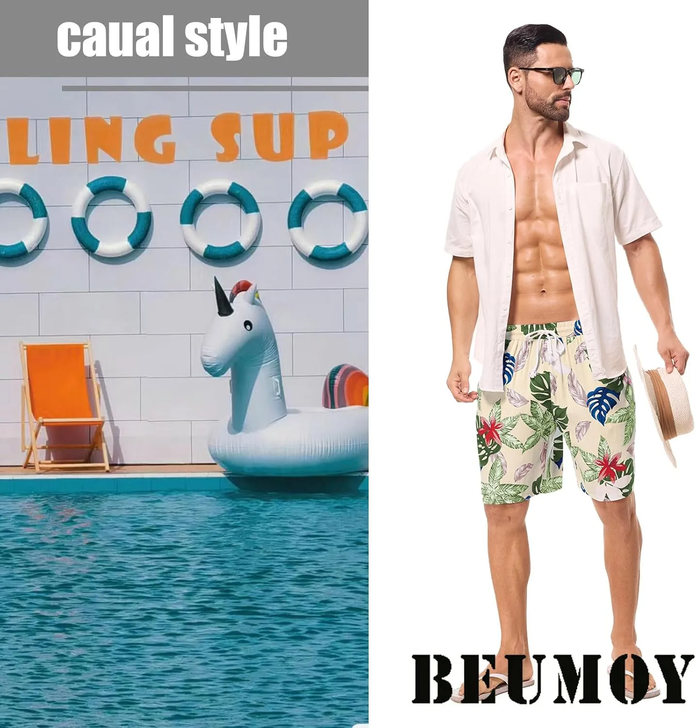 Men's Swim Trunks Shorts Swimwear Bathing Suits Beach Quick Dry Surfing Summer Funny Print Shorts with Drawstring