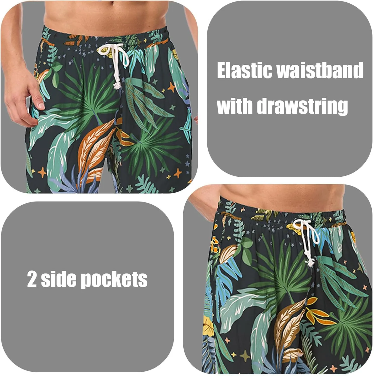 Men's Swim Trunks Shorts Swimwear Bathing Suits Beach Quick Dry Surfing Summer Funny Print Shorts with Drawstring