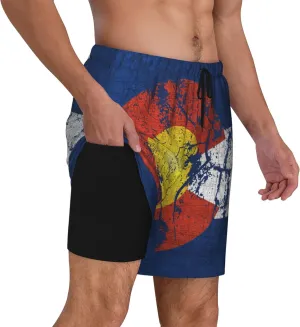 Mens Swim Trunks with Compression Liner Beach Board Shorts Quick Dry Swim Shorts -Vintage Colorado Flag